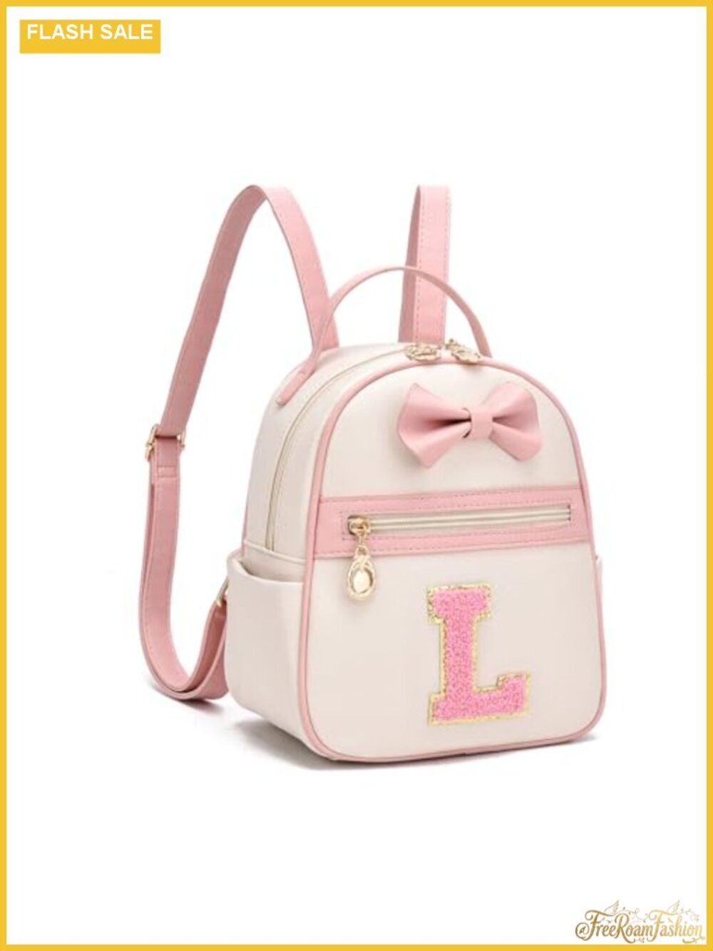 Initial Bowknot Small Leather Backpack Cute Mini Backpack Personalized Trendy